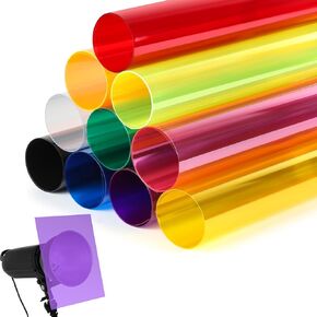 Nezyo 10 Pcs 16 x 30 Inch Colored Gel Light Filter Color Correction Light Gel Transparency Film Plastic Sheets Suitable for LED Light Photo Studio Camera Light Film, 10 Colors