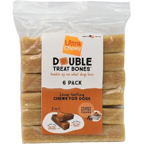 Ultra Chewy Double Treat Bones: Long-Lasting Treats Made in USA for Large and Small Breeds, Highly Digestible, for Aggressive Chewers (Assorted Flavors, 10 Count)