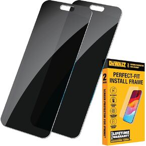 DEWALT 2Pack Privacy Screen Protector for iPhone Sensor Protection, Dynamic Island Compatible, Anti Spy Tempered Glass [9H Hardness] Case Friendly, Highly Responsive, HD Image Quality (iPhone 14 Pro)