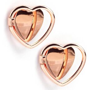 2 Packs Glossy Finish Love Heart Shaped Cell Phone Ring Holder Stand, 360 Degree Rotation Finger Ring Kickstand with Polished Metal Phone Grip (Rose Gold)