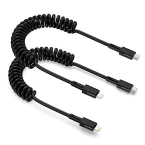 Retractable Coiled USB C to Lightning Cable Fast Charging Cord,2 Pack 3FT USB C to Apple Coiled Car Carplay Cable for iPhone 14 Pro Max Plus 13 12 11 Pro Max Plus Mini 10 8 Plus XR, AirPods iPad/iPod