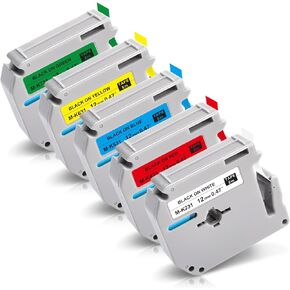 5P M-K231 M Tape MK231-731 12mm 1/2 Compatible with Brother M Label Tape 12mm 0.47 White/Color Label Maker M Tape Compatible with Brother PT-80 PT-70 PT-65 PT-55 PT-M95 PT-90
