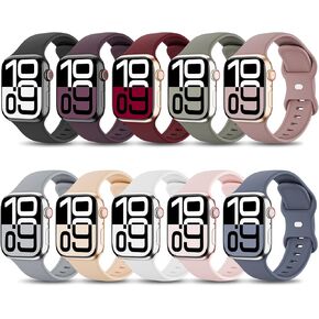 10 Pack Sport Band Compatible with Apple Watch Bands 38mm 40mm 41mm 42mm 44mm 45mm 46mm 49mm Women Men, Soft Silicone Replacement Strap for iWatch Series 10/9/8/SE/7/6/5/4/3/2/1/Ultra