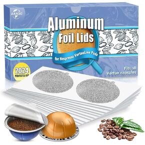 Reusable Nespresso Vertuo Pods Kit: Vertuo Refillable Pods for Faster Seal Nespresso Pods Vertuo Espresso VertuoPlus Coffee Capsules - with 100Pcs Aluminum Foil Seal Lids, Scoop and Lid Opener