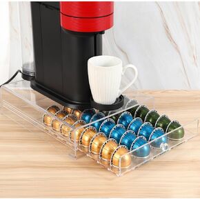 for Nespresso Pods Holder,Vertuo Pod Holder,Acrylic 32 Large Pod Organizer,Clear Coffee Pod Capsule Drawer