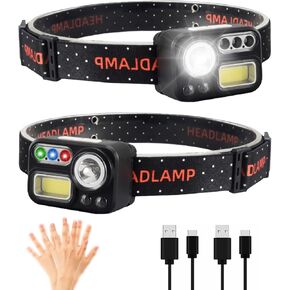 XLENTGEN Headlamp Rechargeable 4 Colors in 1 LED Headlamp 500 Lumens Super Bright Motion Sensor Head Lamp, 2-Pack 8 Modes White Red Blue Green Light Headlight for Camping Fishing Cycling Hunting