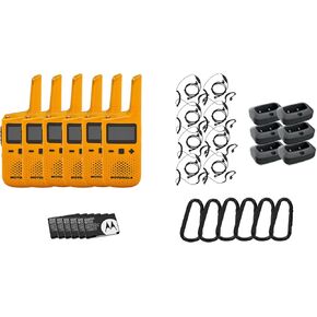 Motorola Solutions, Portable FRS, Talkabout T380 Two Way Radios 6-Pack, Walkie Talkies Yellow 22 Channels 8 PTT Earpieces Rechargeable, MOT-T380