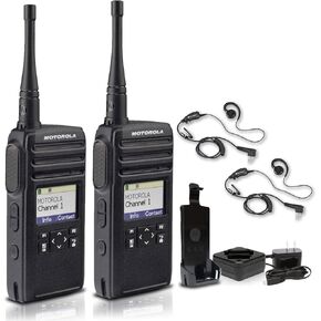 راديو Motorola DTR700 الرقمي ثنائي الاتجاه (50 قناة) (DTR700) + 2 × سماعة أذن Motorola HKLN4604 PTT (عبوتان)
