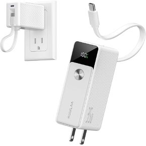 Kuulaa Portable iPhone Charger 5000mAh, 35W Max Mini Power Bank with Built-in USB-C and Cable and Foldable AC Plug, External Battery Pack for iPhone 16/15 Series, MacBook, Galaxy,iPad, Pixel etc