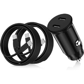 USB C Fast Car Charger, Dual Port PD for iPhone Fast Car Charging USB C Cigarette Lighter Adapter and Type C to C Cable Cord for Apple 16 Pro Max/16/15 Pro/15 Plus/15/for iPad/for Samsung Galaxy
