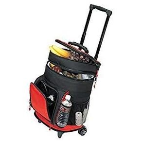 4013RED Deluxe Ripstop Beach Picnic Rolling Cooler with Wheels, One, RED