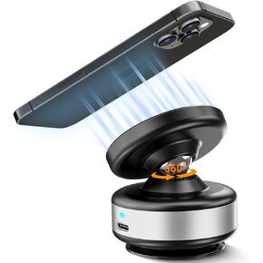 Electric Vacuum Magnetic Suction Car Phone Mount Vacuum Suction Cup Gym Phone Mount 360 Degree Rotating, Strong Suction for Car Kitchen Gym&All Smooth Surface Compatible with All Smartphones