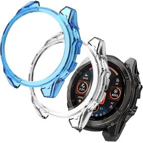 2 Pack Case for Garmin Fenix 8 51MM Smartwatch Cover,All-Round Protection,Shockproof,BOVUGAC Transparency TPU Protective Case Cover for Garmin Fenix 8 51MM Smart Watch Accessories - Clear+Blue