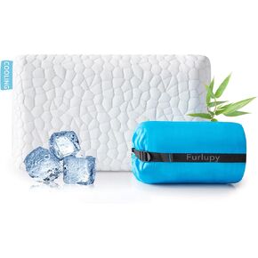 Cooling Gel Memory Foam Pillow for Camping & Travel - Contoured Support - Small Compressible Pillow Ideal for Office Nap, Camping, Travel, Car, Airplane, Backpacking