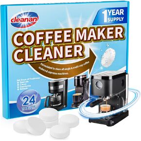 Coffee Maker Cleaner and Descaling Tablet - 24 Pack, Removes Limescale, Deep Cleans, Enhances Coffee Taste, Extends Machine Lifespan, Compatible with All Brands and Types of Coffee Makers