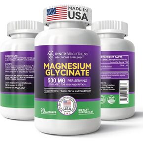 Magnesium Glycinate - Magnesium Supplement with Zinc & Vitamin D3 for Sleep, Immune, Bone & Muscle Support and Heart Health for Women and Men - 90 Vegetarian Capsules