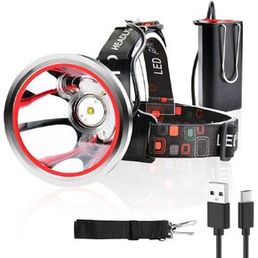 مصباح أمامي قابل لإعادة الشحن، مصباح أمامي فائق السطوع 100000 لومن، مصابيح أمامية LED قوية للبالغين، وضعان لمصابيح الرأس للتخييم في الهواء الطلق وصيد الأسماك والمشي لمسافات طويلة in Kuwait