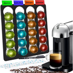 All In One Magnetic & Adhesive Coffee Pods Holder, Coffee Pod Rack for Nespresso VertuoLine, Stainless Steel Coffee Pods Organizer, Suitable to be Mounted on Refrigerator, Cabinets and Walls