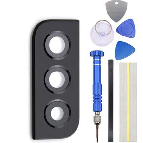 Black Rear Camera's Frame Replacement for Samsung Galaxy S22 5G with Camera's Glass Cover and Installation Tool Kit
