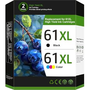 61XL Printer Ink for HP 61 Ink Cartridges Combo Pack Replacement for HP Ink 61 XL Ink Cartridge Black and Color Fit for Envy 4500 5530 Officejet 4630 4635 Deskjet 1000 1010 1512 Inkjet Printer(2 Pack)