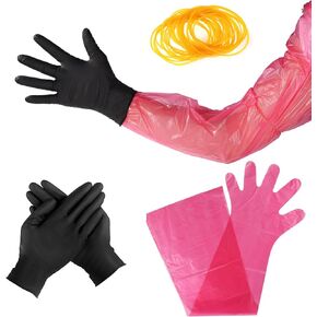 30pcs Field Dressing Glove, Deer Hunting Mitten with Yellow Rubber Band Accessory for Gutting Cleaning Outdoor