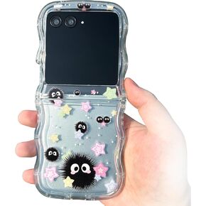 for Motorola Razr Plus 2023 Case, Star Soot Sprite Floral Soft Clear Phone Case for Motorola Razr Plus 2023, Cartoon Flip Case for Girls Women - Soot Sprite