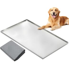 Metal Dog Crate Tray 41.7" x 27.5" Stainless Steel Metal Replacement Tray for Dog Crate, Heavy Duty Chew Proof and Crack Proof Pet Kennel Tray, with a Dog Mat