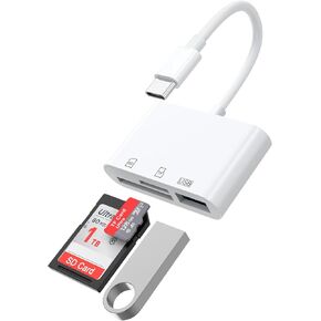 USB C SD Card Reader, USB C to SD Card Reader Adapter with SD MicroSD USB 3 Port USB 3.0 High Speed for iPhone 15 Pro Max/iPad Pro/Air/Mini,MacBook Pro/Air, and More USB C Device (Bright-White)