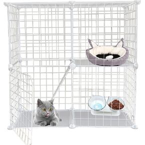DIY Cat Cage,Pet Playpen Indoor, Detachable Metal Wire Small Animal Cages, 2-Tier Crate Large Exercise Place, Kitten Enclosures with 2 Door, 29.5 x 15.3 x 28.7 Inch, Black