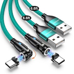 VAFOTON 9PIN Magnetic USB C Charging Cable (2Pack, 6.6/6.6ft), 360°&180° Rotation Magnetic Charging Cable/Magnetic Phone Charger Cable/Magnetic Charger Cable for Samsung Galaxy S10/S9/S8, Note 10/9/8