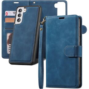 QLTYPRI Case for Samsung Galaxy S22 Ultra, 2 in 1 Detachable Wallet Case PU Leather with [Card Slots] [Kickstand][Wrist Strap][Magnetic Closure] Shockproof Flip Cover for Samsung S22 Ultra - Coffee