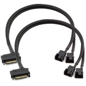 2pcs SATA to 4 Way 3 Pin / 4 Pin PMW 12V PC Case Fan Power Adapter Cable, 3-Pin or 4-Pin (PWM Connector) to 15 Pin SATA Computer Cooler Cooling Fan Power Cable