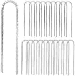 20pcs 12 Inch U Rebar Stakes, U Shape Ground Anchor Pegs Stakes, Trampoline Galvanized Stake for Camping Tent