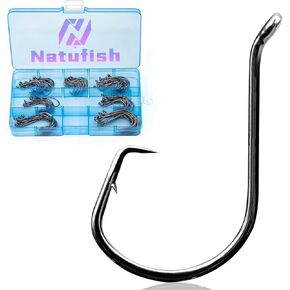 Fishing Circle Hooks Saltwater 100Pcs Octopus Hook,Offset Catfish Hooks Set Black/Barbed/Upturned Eyes/for Fishing Rigs Bass Size 1# 1/0 2/0 3/0 4/0 7/0 8/0