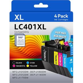 CMYBabee LC401XL Ink Cartridges for Brother Printer Compatible for Brother LC401 Ink Cartridges Work with Brother MFC-J1010DW MFC-J1012DW MFC-J1170DW DCP-J1800DW DCP-J1140DW Printer (BK,C,M,Y, 4 Pack)