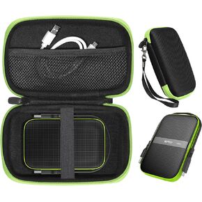 CaseSack Case for SP Silicon Power Silicon Power Black Rugged Portable External Hard Drive Armor A60 1TB, 2TB, 4TB, 5TB (Black+Green)