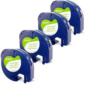 Label Tape Compatible with DYMO LetraTag White Paper Refill 91330 10697, 1/2" x 13' 12mm x 4m Black on White Label Maker Tape for dymo Letra Tag LT-100H Plus Printer, 4-Pack (5)