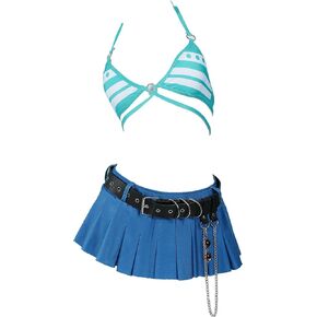 haikyuu Women Cosplay Swimsuit with Wrap Skirt Anime Two Piece Bathing Suit Halter Rave Swimwear