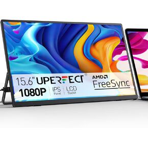 UPERFECT Portable Monitor 15.6-inch 60HZ 100% sRGB 1080P w/VESA & Stand 180° Adjustable Ultra-Slim & Lightweight Frameless FHD FreeSync IPS HDR Gaming Display, Travel Second Monitor for Laptop