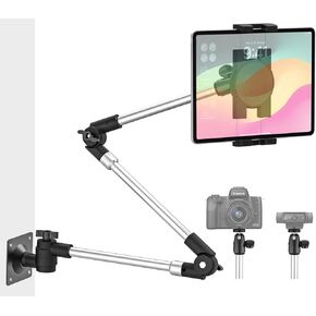 Tablet Wall Holder for iPad, 35in Adjustable Arm Drill Base Tablet Mount for Kitchen Cabinet, Sturdy Metal Camera Holder Webcam Stand for iPad Pro 12.9 Air Mini, Tab,Switch,iPhone, 4-13" Tablet