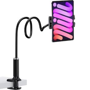Gooseneck Tablet Stand, gliship for Kindle Holder for Bed, for iPad Holder for Bed Desk, Phone Holder with Flexible Arm & Clamp Compatible with iPad iPhone Kindle Paperwhite Accessories 4-12.9", Black