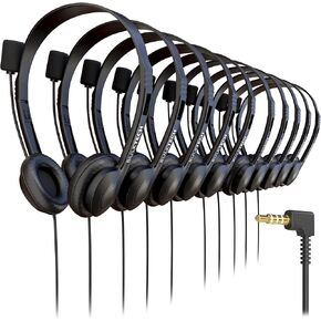 5 Pack Bulk Wired On-Ear Leather Headsets with Boom Microphone and 3.5mm Connector, Black