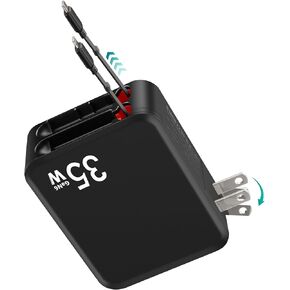 MQOUNY for iPhone 16 Charger,62W Retractable Wall Charger with Dual Cables,35W USB C PD Power Adapter with Foldable Plug Fast Charging Block for iPhone 16/15/14/13,iPad, Samsung Galaxy