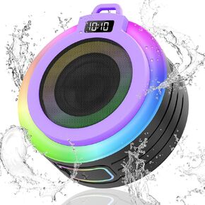 Bluetooth Shower Speaker, Portable Bluetooth Speaker Stereo Sound with Suction Cup/Lanyard, Built-in Mic, IPX7 Waterproof Wireless Speakers Bluetooth 5.4 for Bathroom, Party, Deep Purple