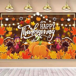 Happy Thanksgiving Day Backdrop Banner 71 x 43 Inch Fall Backdrop Banner Autumn Harvest Background Banner Fall Thanksgiving Party Decorations Supplies