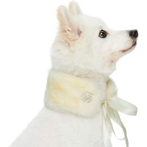 Blueberry Pet Soft & Comfy Peachy Beige Faux Fur Dog Scarf with Princess-Like Diamonds, Small