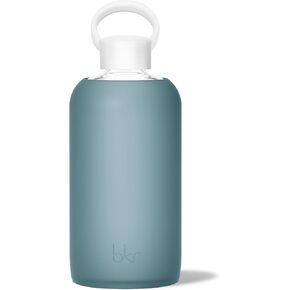 bkr - Big Smooth Valentina - Reusable Glass Water Bottle - Leakproof, Workout & Travel Friendly, Carrying Loop - Dishwasher Safe - Removable Silicone Sleeve - BPA Free - 1L (32 oz)