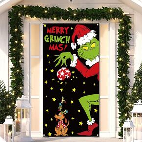 Sunwer Merry Christmas Door Cover Welcome to Whoville Xmas Birthday Party Decorations Green Winter Holiday Banner for Home Office Door Decor