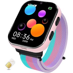 4G Kids Smartwatch Phone - Smart Watch for Kids Boys Girls Age 4-12, HD Touch Screen Watches with SOS Video Camera Music Games Alarm Learning Cards Kids Watch Toy Birthday Teen(Includes SIM Card)