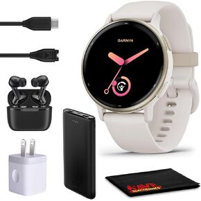 Garmin Vivoactive 5 Fitness Tracker Smart Watch for Women & Men with Cream Gold Aluminum Bezel & Ivory Case and Silicone Band with 11 Days Battery Life and Bright 1.2" AMOLED Touchscreen Display